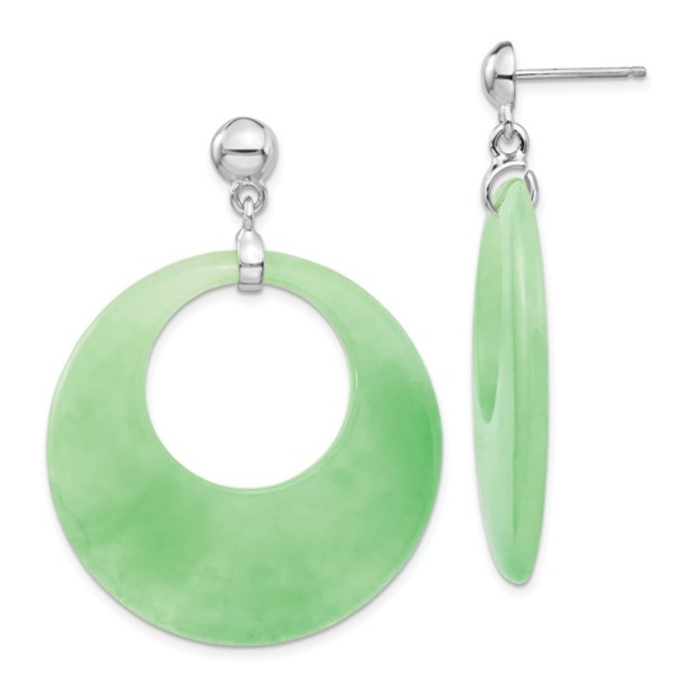 Sterling Silver Jade Circle Dangle Post Earrings